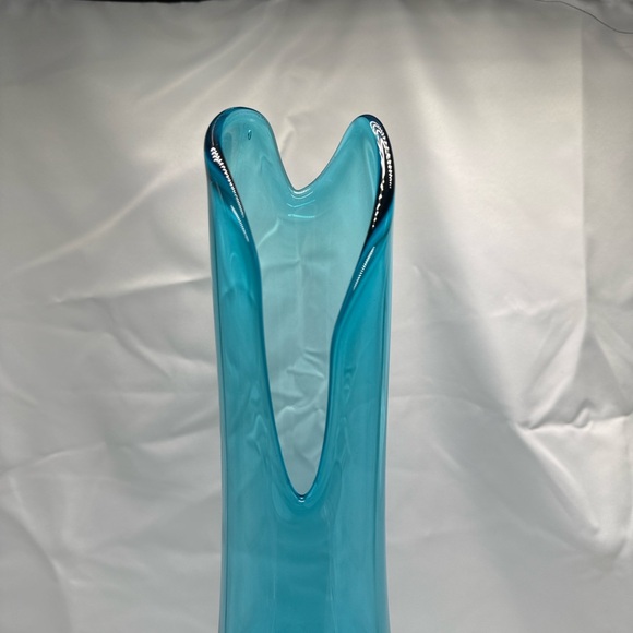 Vintage LE Smith Swung Vase Blue Mid-Century Large Glass Table Decor Retro - Picture 6 of 10